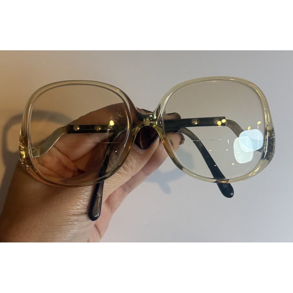 Vintage 1970s Oversized Eyeglasses Frames Clear Amber Gold Granny Glasses Retro